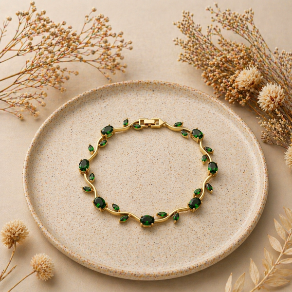 Verdant Elegance Green Tulip Crystal Bracelet – Anti Tarnish Gold Floral Bracelet