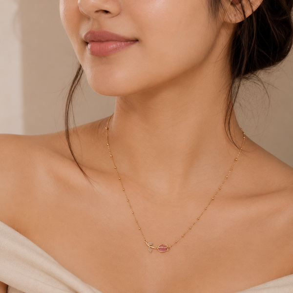 Pink Tulip Pendant Necklace – Anti Tarnish Gold