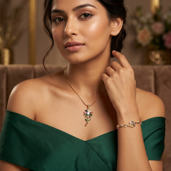 Rainbow Bloom Floral Necklace & Bracelet Set – Anti Tarnish Gold