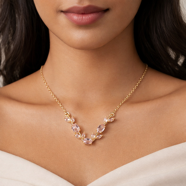 Roselle Tulip Necklace β Pink Crystal Gold Tone Anti Tarnish Necklace