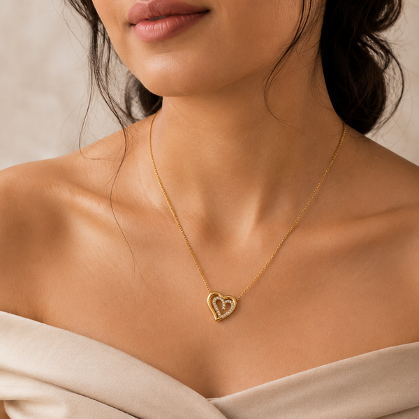 Twin Heart Crystal Pendant Necklace – Anti Tarnish Gold