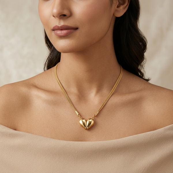 Magnetic Puffy Heart Convertible Necklace – Anti Tarnish Gold