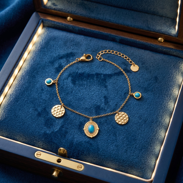 Turquoise Charm Bracelet β Gold Tone Anti Tarnish Bracelet