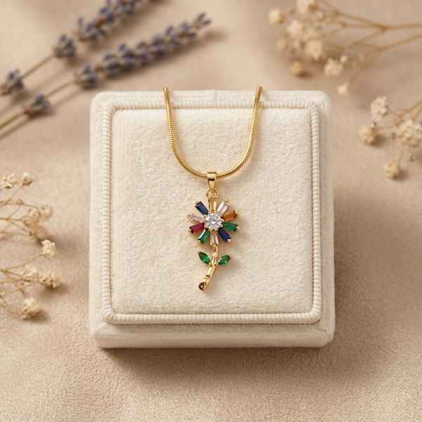Aurora Rainbow Blossom Necklace – Anti Tarnish Gold