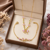 Blush Bow Blossom Necklace & Bracelet Set – Anti Tarnish Gold