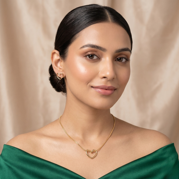 Luvia Heart Gold Set – Anti Tarnish Necklace & Stud Earrings