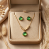 Emerald Green Glow Pendant & Stud Set β Gold Tone Anti Tarnish