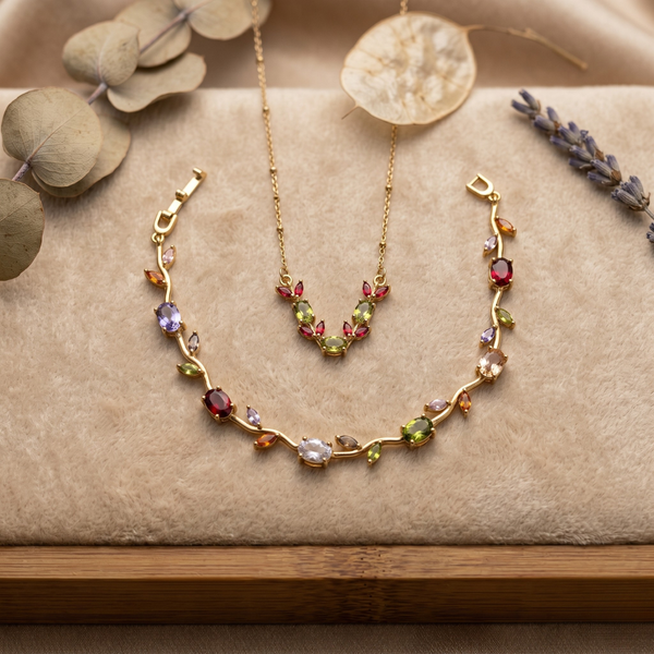 Rainbow Tulip Bloom Jewellery Combo – Anti Tarnish Necklace & Bracelet Set