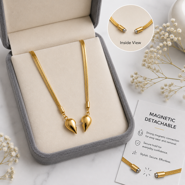 Magnetic Puffy Heart Convertible Necklace – Anti Tarnish Gold
