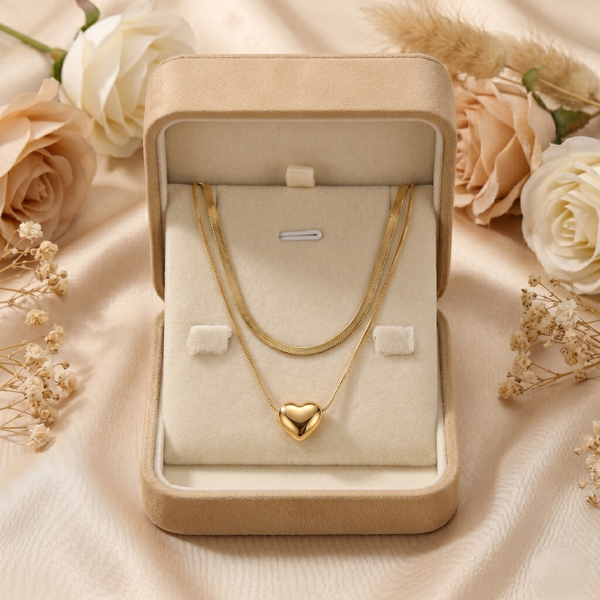 Golden Heart Layered Necklace Set – Anti Tarnish Gold