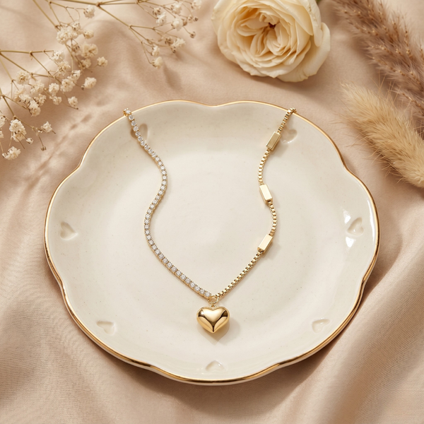 Veloura Dual Chain Heart Pendant Necklace – Anti Tarnish Gold