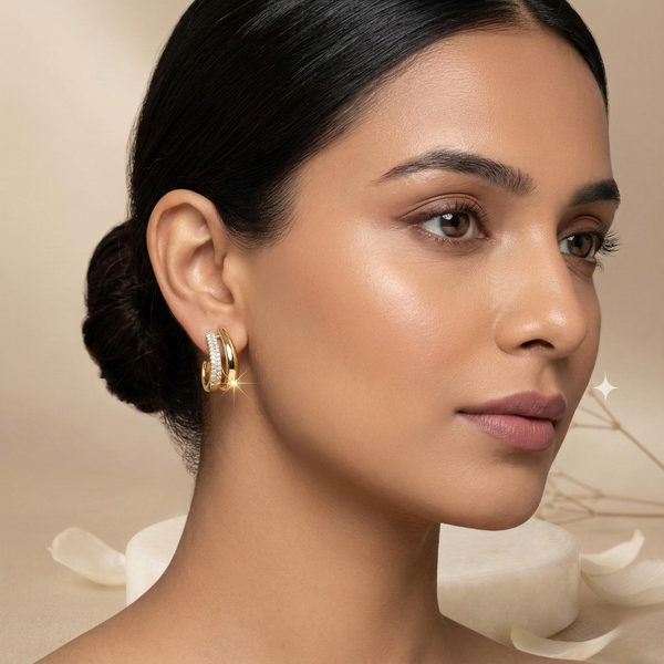 Gold Double Hoop Stud Earrings for Women β Anti-Tarnish Gold