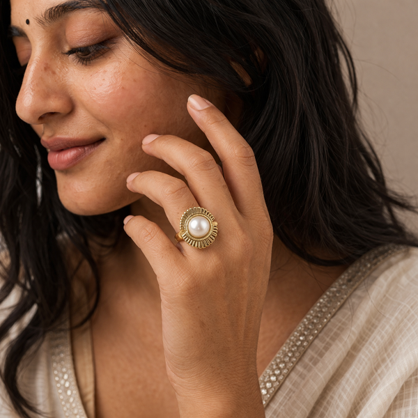 Aurelia Pearl Ring β Gold Tone Anti Tarnish Adjustable Ring