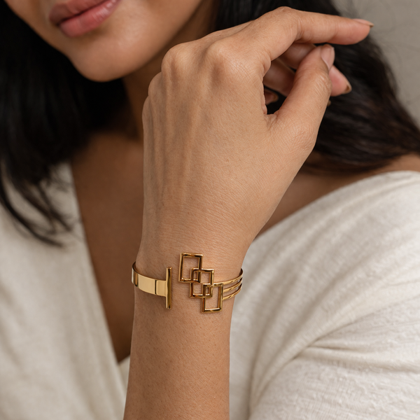 Cadre Bangle β Gold Tone Anti Tarnish Cuff Bracelet