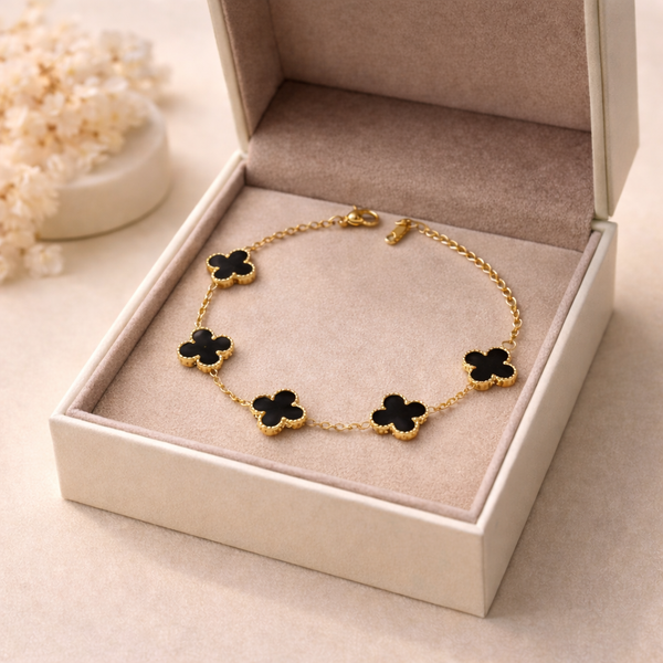 Noir Clover Black Bracelet – Anti Tarnish Gold Charm Bracelet