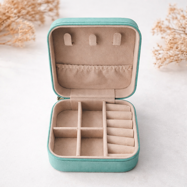 Mint Green Mini Jewellery Organiser β Travel Storage Box 4x4 Inch