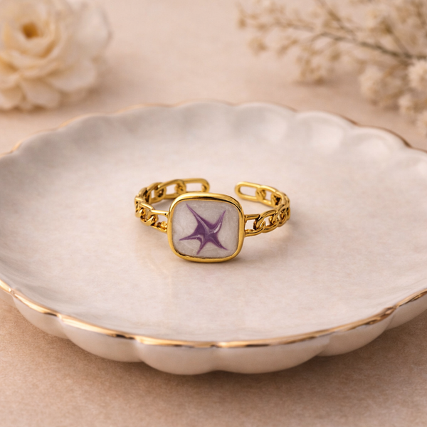Mare Starfish Enamel Chain Ring in Lavender – Anti-Tarnish Gold