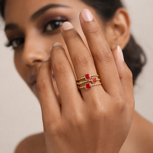Red Stone Layered Wrap Ring – Anti Tarnish Gold Adjustable