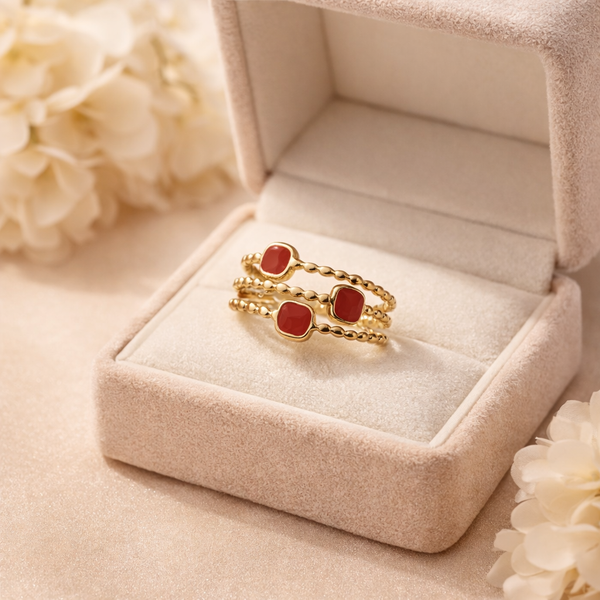 Red Stone Layered Wrap Ring – Anti Tarnish Gold Adjustable