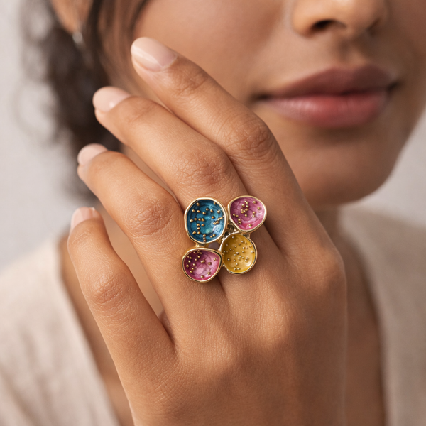 Multi Colour Statement Ring – Anti Tarnish Gold Adjustable