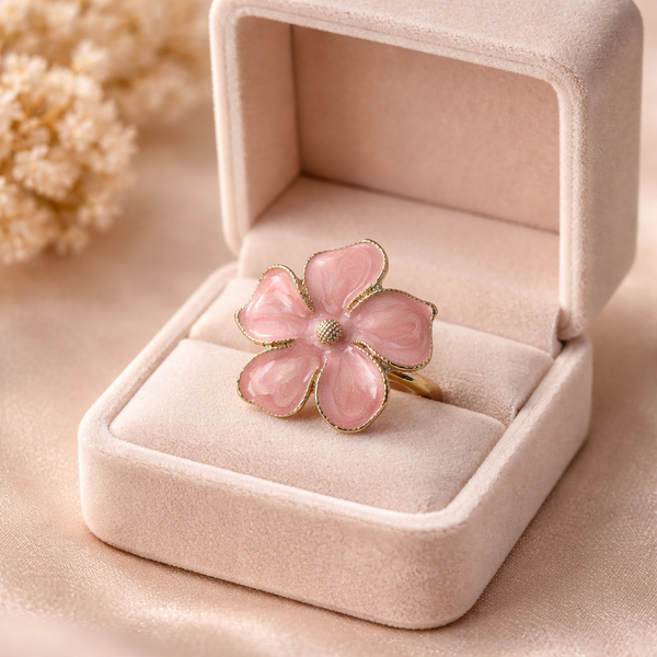 Bloom Pink Flower Enamel Ring – Anti-Tarnish Gold