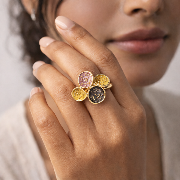 Gaia Gold Bead Cluster Ring – Anti-Tarnish Gold
