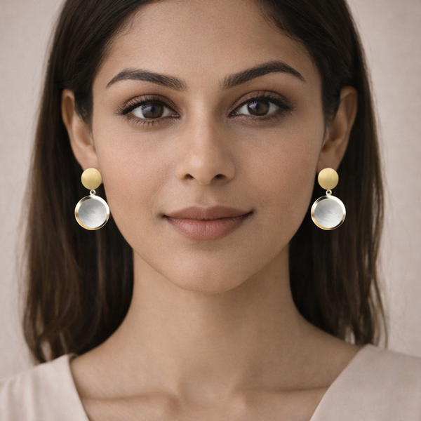 Dual Tone Disc Drop Earrings – Anti Tarnish Statement