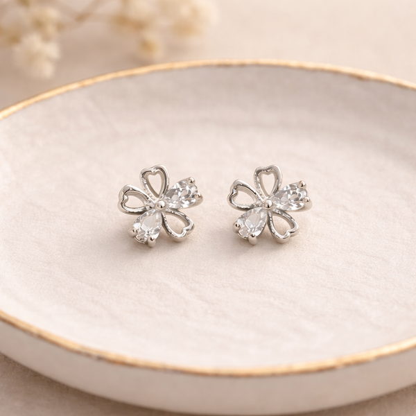 Butterfly & Floral Stud Earrings Set – Anti Tarnish Silver Combo (Set of 3)