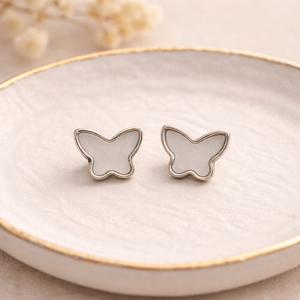 Butterfly & Floral Stud Earrings Set – Anti Tarnish Silver Combo (Set of 3)
