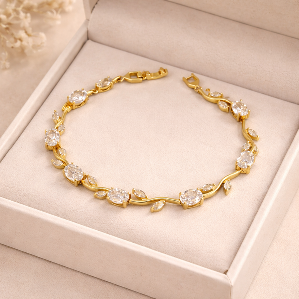 Crystal Wave Tennis Bracelet – Anti-Tarnish Gold