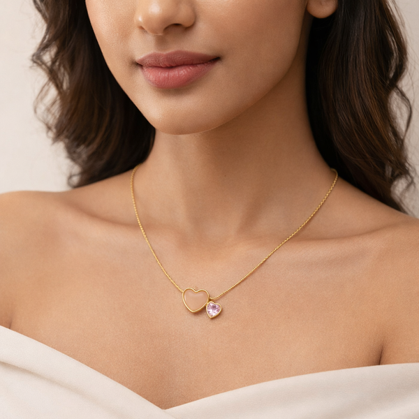 Double Heart Pendant Necklace – Anti-Tarnish Gold