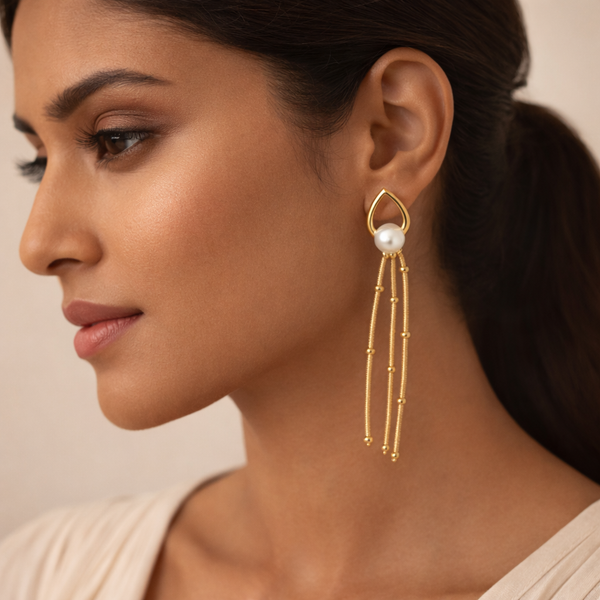 Pearl Chain Drop Earrings for Women β Anti-Tarnish Gold
