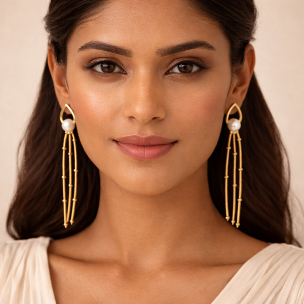 Pearl Chain Drop Earrings for Women β Anti-Tarnish Gold