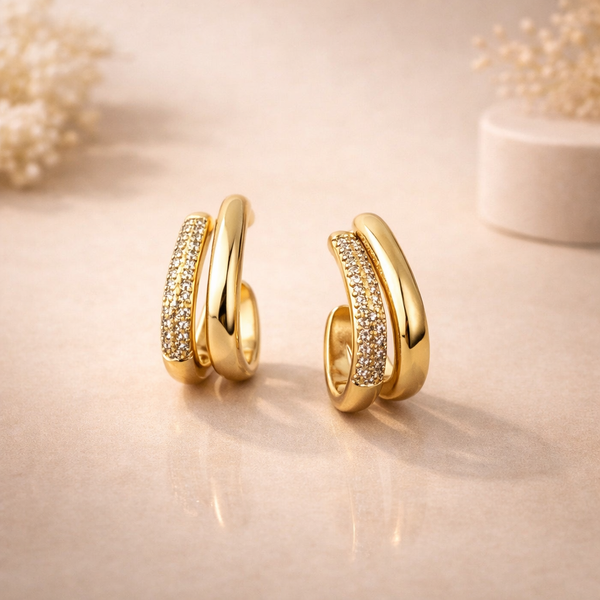 Gold Double Hoop Stud Earrings for Women β Anti-Tarnish Gold