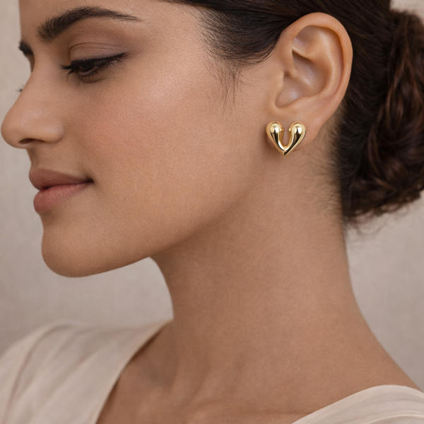 Gold Heart Stud Earrings for Women – Anti-Tarnish Gold