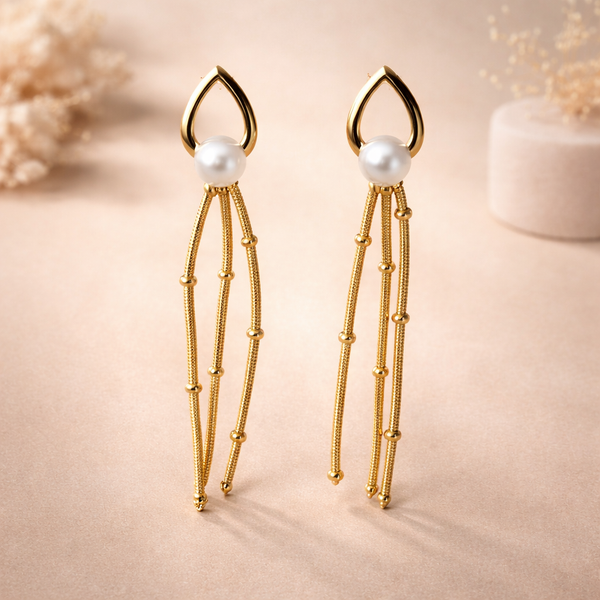 Pearl Chain Drop Earrings for Women β Anti-Tarnish Gold