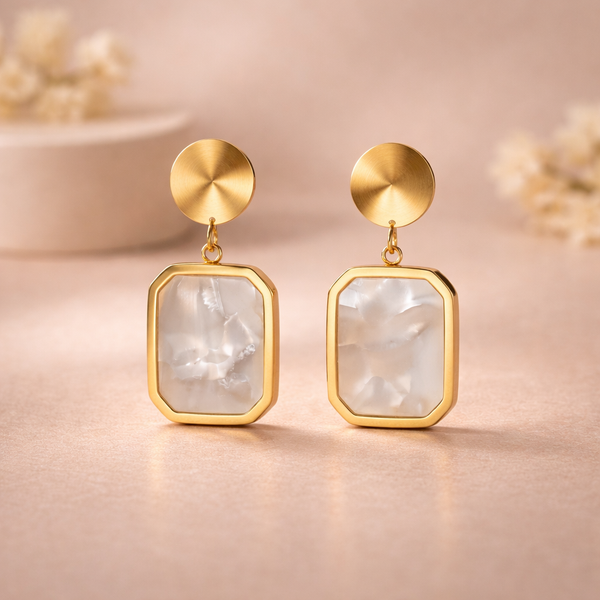 Gold Rectangle Stone Drop Earrings β Anti-Tarnish Gold