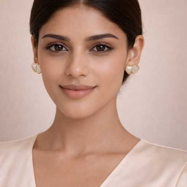 Double Heart Pearl Stud Earrings for Women β Anti-Tarnish Gold