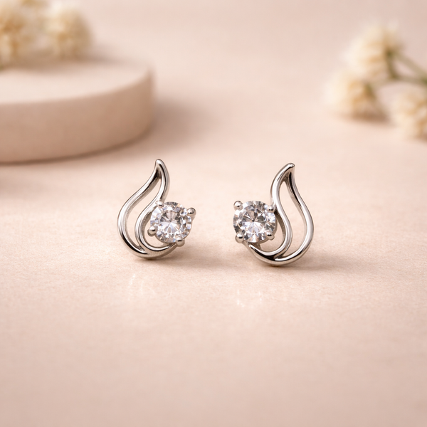 Aria Wave Crystal Stud Earrings – Anti-Tarnish Silver