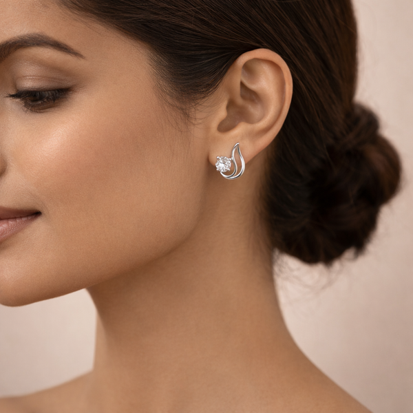 Aria Wave Crystal Stud Earrings – Anti-Tarnish Silver
