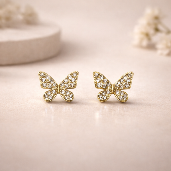 Pixie Crystal Butterfly Stud Earrings – Anti-Tarnish Gold