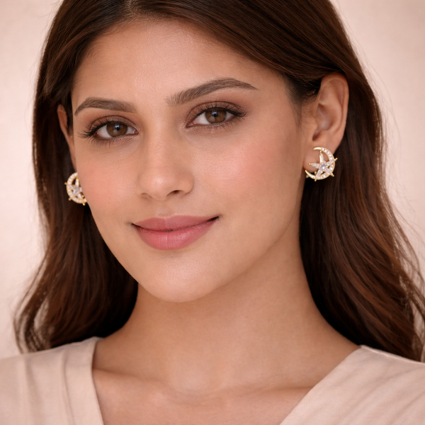 Selene Moon Star Stud Earrings – Anti-Tarnish Gold