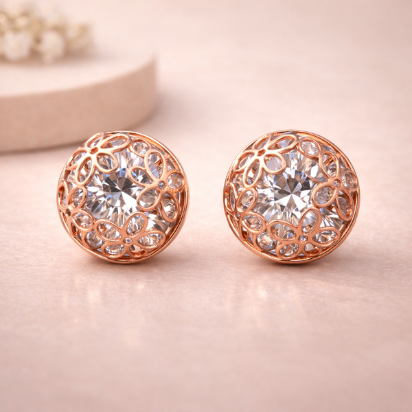 Elara Filigree Dome Stud Earrings – Anti-Tarnish Rose Gold