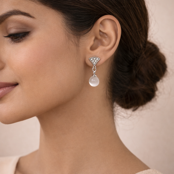 Mira Moonstone Fan Drop Earrings – Anti-Tarnish Silver