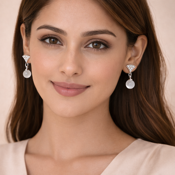 Mira Moonstone Fan Drop Earrings – Anti-Tarnish Silver