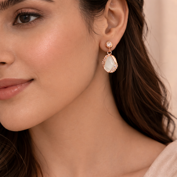 Rose Gold Crystal Drop Earrings – Anti-Tarnish