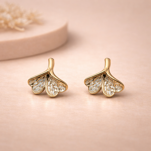 Ginko Leaf Stud Earrings – Anti-Tarnish Gold