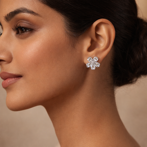 Sakura Crystal Flower Stud Earrings – Anti-Tarnish Silver