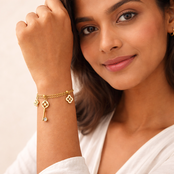 Charm Double Chain Bracelet – Anti-Tarnish Gold