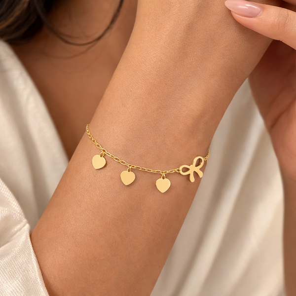 Ribbon Heart Charm Bracelet – Anti-Tarnish Gold